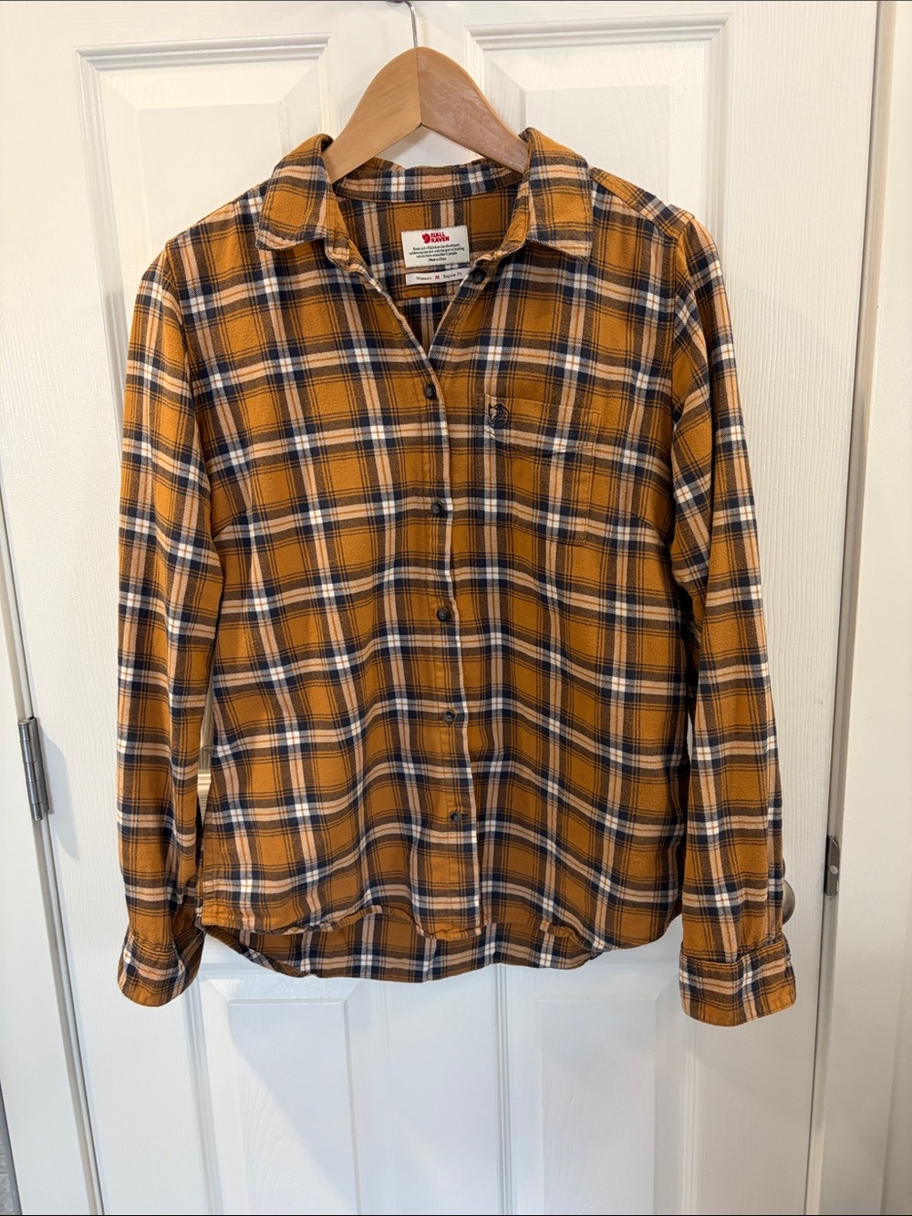 Fjallraven Mustard Plaid Button-Down Shirt with Navy and White